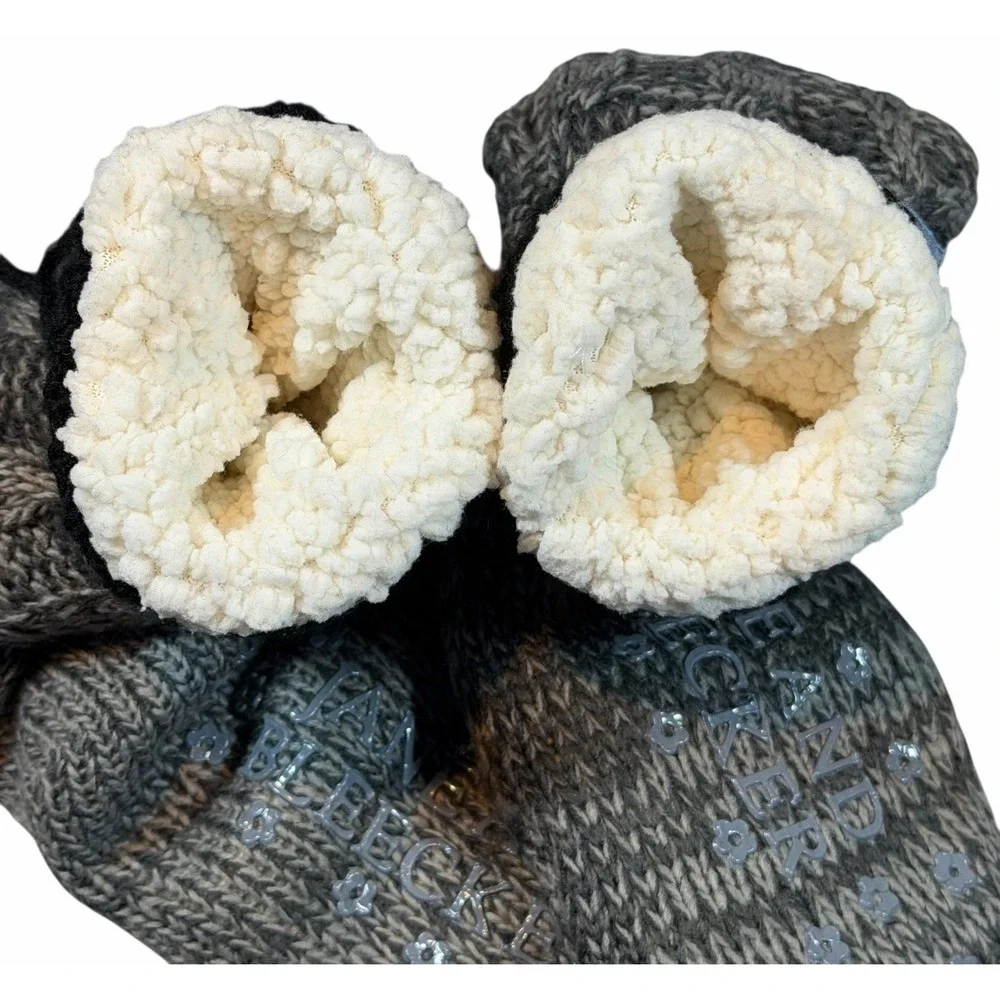 Jane and Bleecker Women's  Slipper Socks Warm Fuzzy Soft Winter Gray Knit Plush